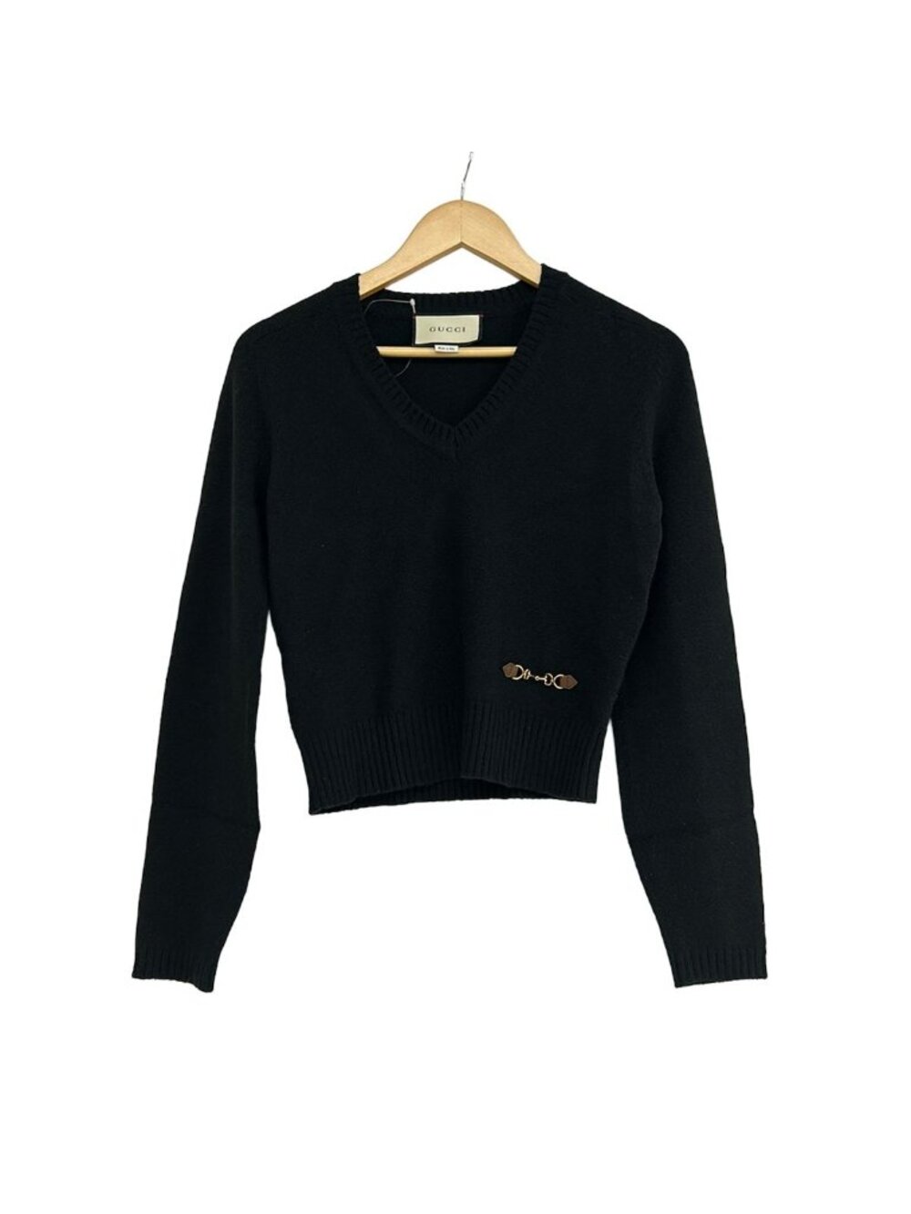 Gucci Long Sleeve Sweater Black V-neck Horsebit XS